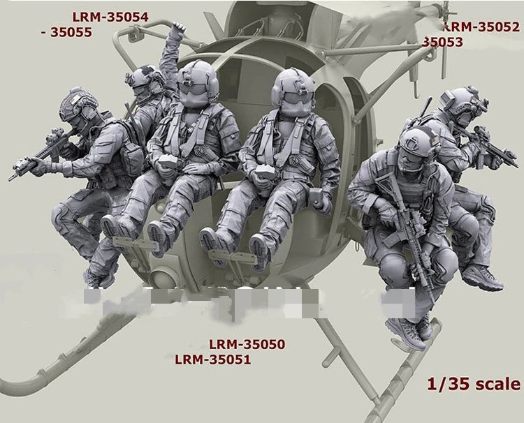 1/35 Modern Tactical Team with Utility Helicopter, 9 Figures, Resin Model Figure Kit, Unassembled and Unpainted