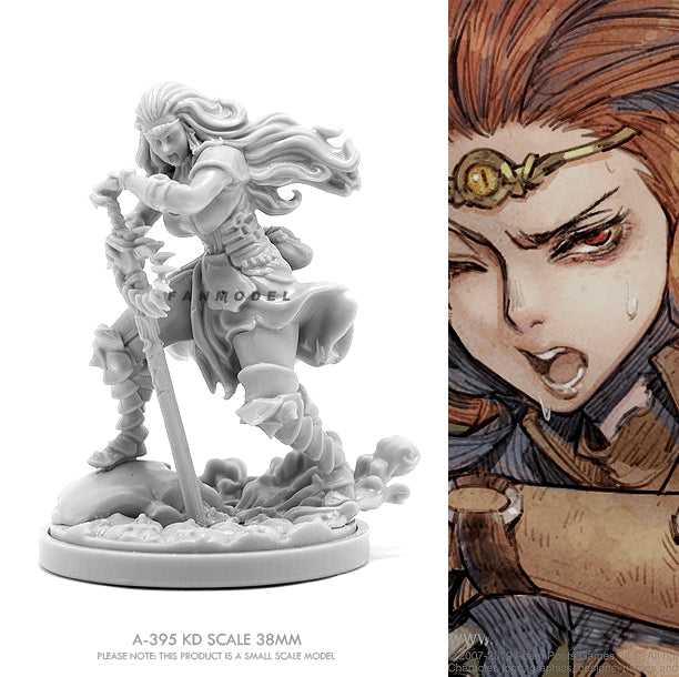 38mm Female Warrior Lunging with Sword and Flowing Hair, Resin Model Figure Kit, Fantasy Theme, Unassembled and Unpainted