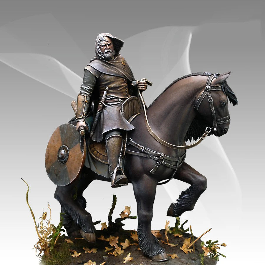 1/24 Medieval Mounted Knight with Heraldic Shield, Resin Model Figure Kit, Unassembled and Unpainted