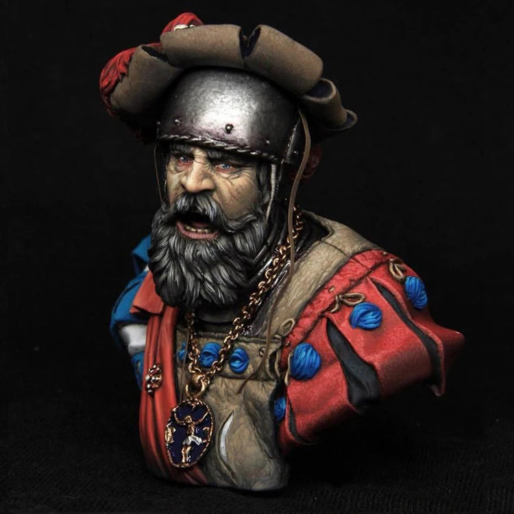 1/9 Medieval Landsknecht Captain, Resin Model Bust Kit, Unassembled and Unpainted