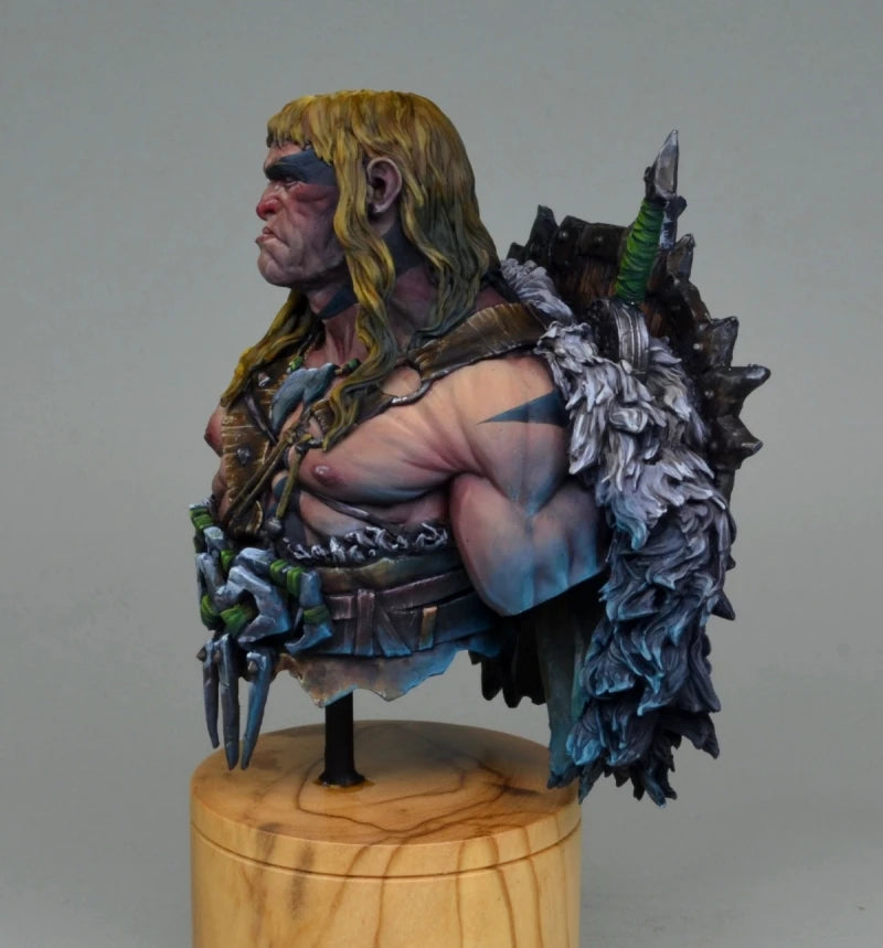 Spiked Barbarian Warrior with Long Blonde Hair, Resin Model Bust Kit, Fantasy Theme, Unassembled and Unpainted
