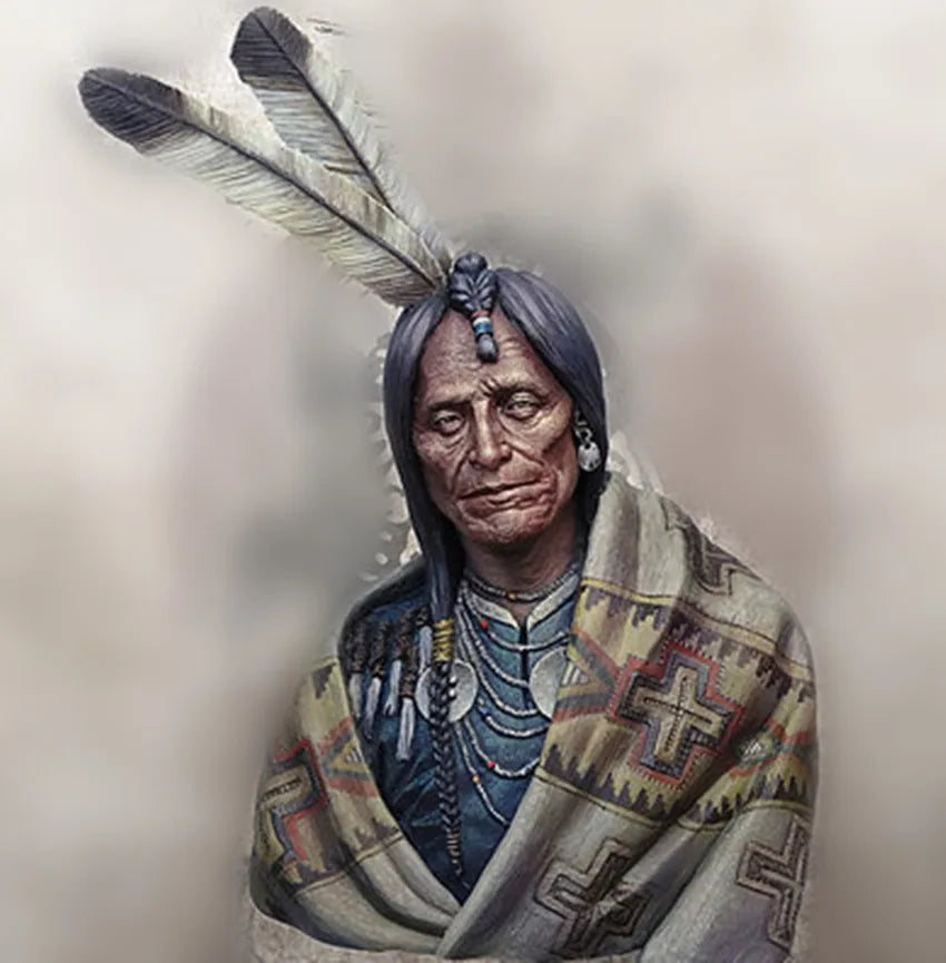 1/10 Tribal Elder with Feathered Headdress and Beaded Necklace, Resin Model Bust Kit, Historical Theme, Unassembled and Unpainted