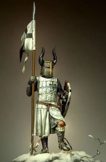 54mm Medieval Teutonic Warrior with Flag, Resin Model Figure Kit, Unassembled and Unpainted