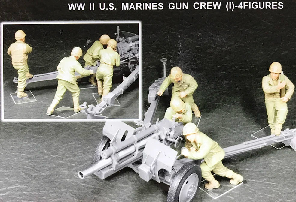1/35 WWII U.S. Marines Gun Crew, 4 Figures, Resin Model Figure Kit, Unassembled and Unpainted