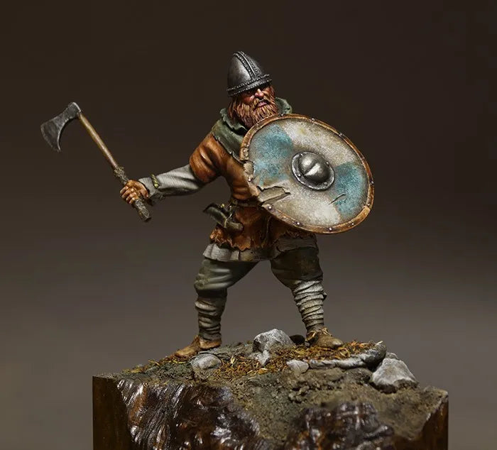 75mm Medieval Viking Warrior with Axe and Shield, Resin Model Figure Kit, Unassembled and Unpainted