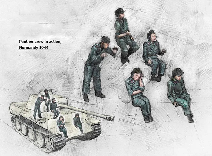 1/35 WWII German Panther Crew, 5 Figures, Resin Model Figure Kit, Unassembled and Unpainted