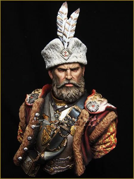 1/10 Napoleonic Russian Imperial Officer with Plumed Headdress, Resin Model Bust Kit, Unassembled and Unpainted