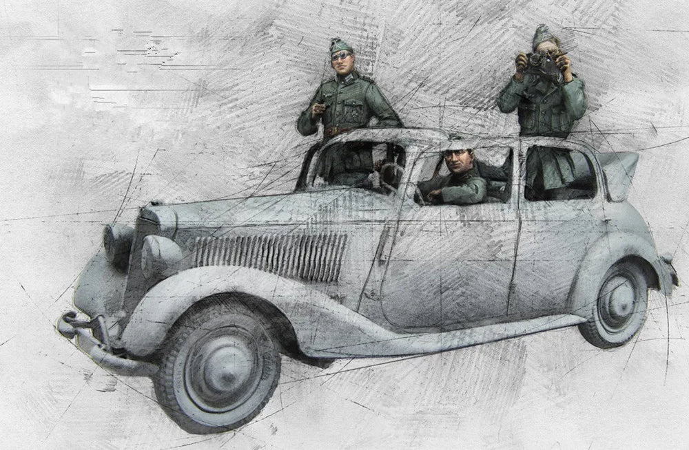 1/35 WWII Personnel and Transport, 2 Figures, Resin Model Vehicle Kit, Unassembled and Unpainted
