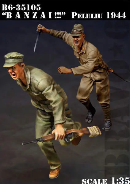 1/35 WWII Japanese Officer and Attacking Infantryman, 2 Figures, Resin Model Figure Kit, Unassembled and Unpainted
