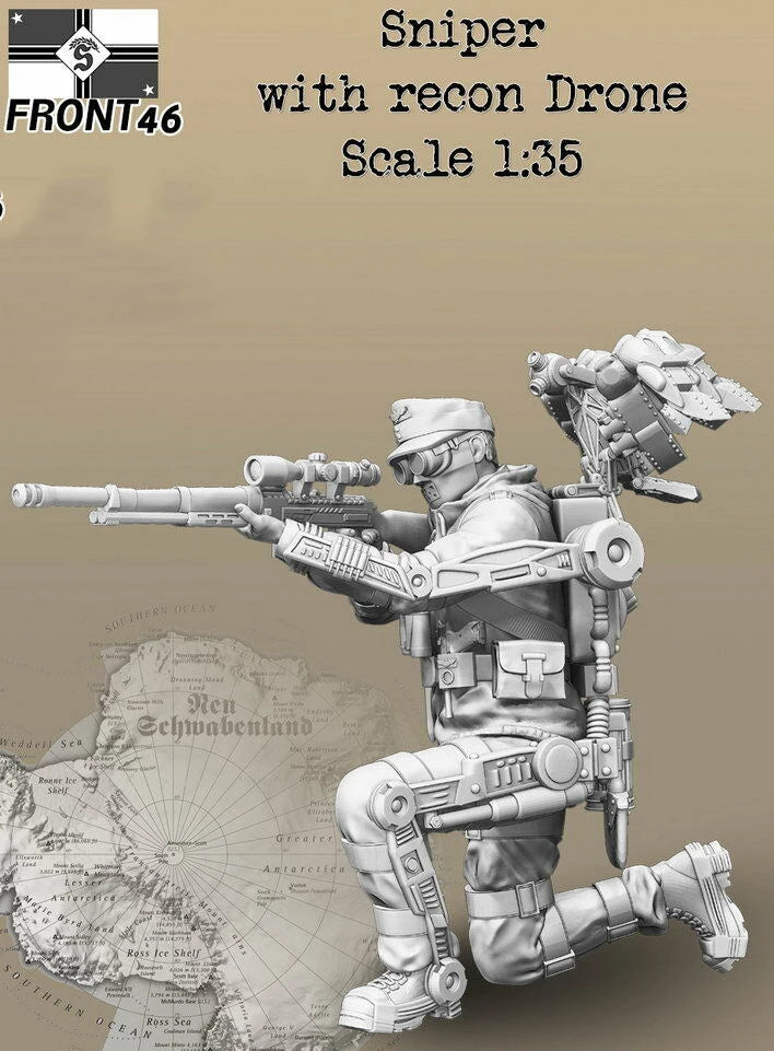 1/35 Modern Sniper with Recon Drone, Resin Model Figure Kit, Unassembled and Unpainted