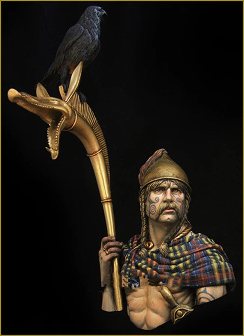 1/10 Ancient Celtic Warrior with Raven-Topped Staff, Resin Model Bust Kit, Unassembled and Unpainted
