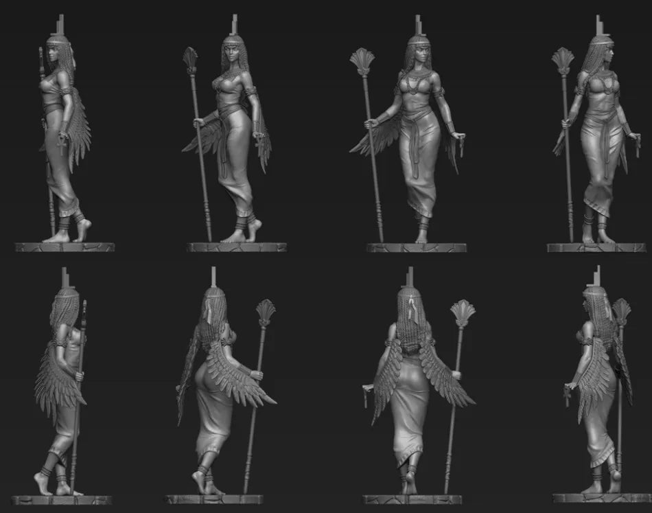 1/24 Winged Egyptian Goddess in Nemes Crown with Scepter, Resin Model Figure Kit, Fantasy Theme, Unassembled and Unpainted
