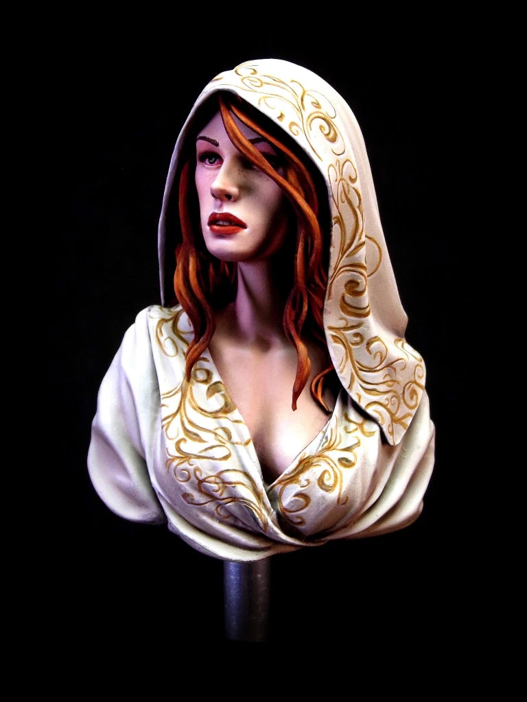 1/10 Female in Ornate Gold-Embroidered Headscarf, Resin Model Bust Kit, Fantasy Theme, Unassembled and Unpainted