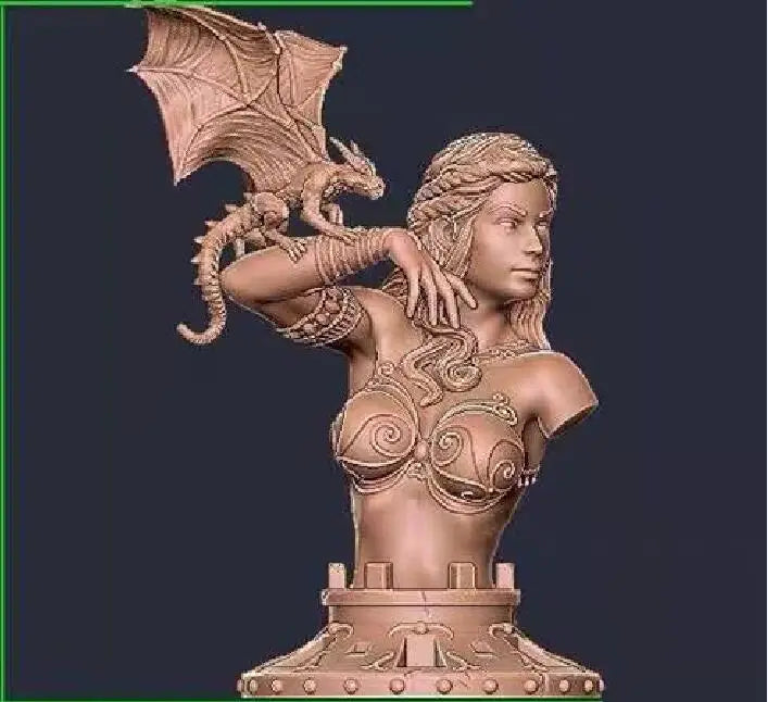 1/16 Female Sorceress with Dragon, Resin Model Bust Kit, Fantasy Theme, Unassembled and Unpainted