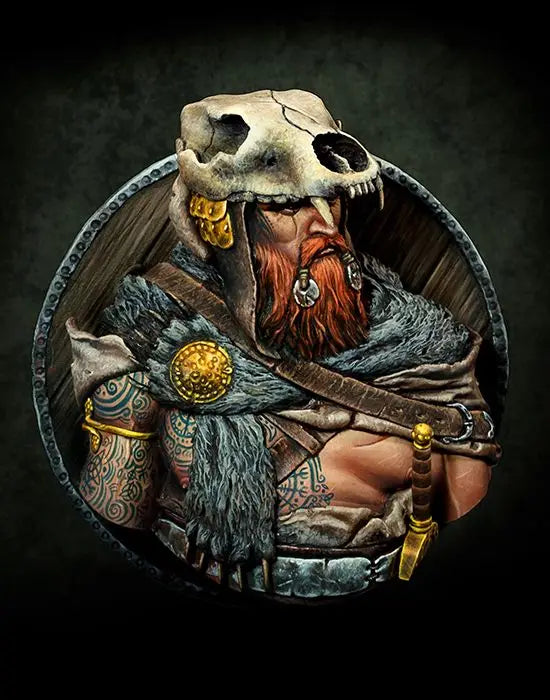 1/9 Medieval Red-Bearded Viking Axeman with Ornate Shield, Resin Model Bust Kit, Unassembled and Unpainted