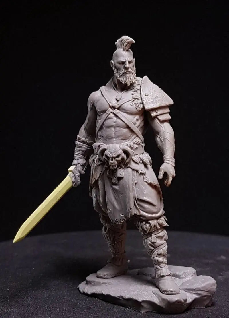 1/24 Bearded Berserker with Spiked Mohawk, Resin Model Figure Kit, Fantasy Theme, Unassembled and Unpainted