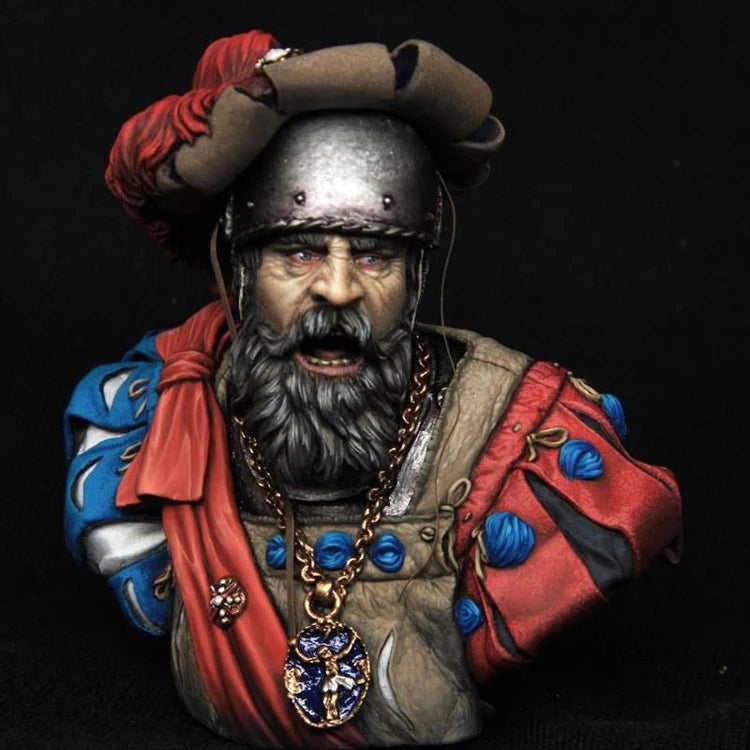 1/9 Medieval Landsknecht Captain, Resin Model Bust Kit, Unassembled and Unpainted