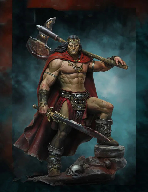 80mm Barbarian Warrior Raising Battle Axe, Resin Model Figure Kit, Fantasy Theme, Unassembled and Unpainted