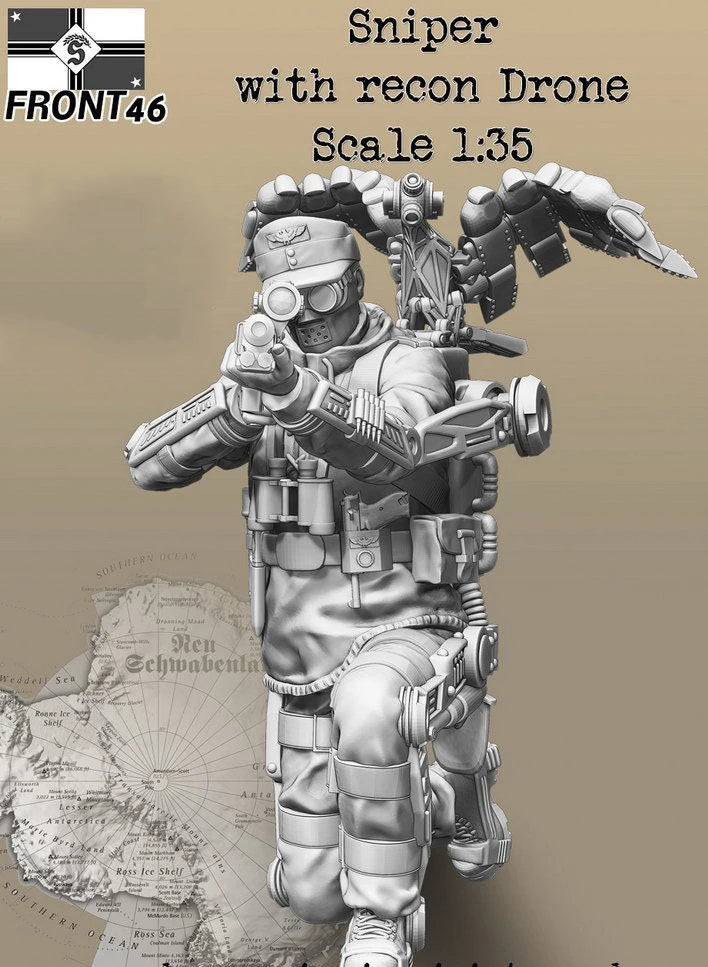 1/35 Modern Sniper with Recon Drone, Resin Model Figure Kit, Unassembled and Unpainted