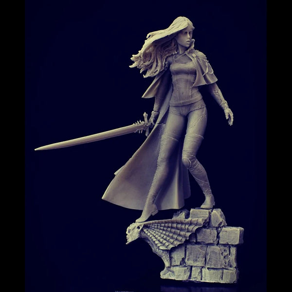 Female Warrior Leaning on Spear with Cape, Resin Model Figure Kit, Fantasy Theme, Unassembled and Unpainted