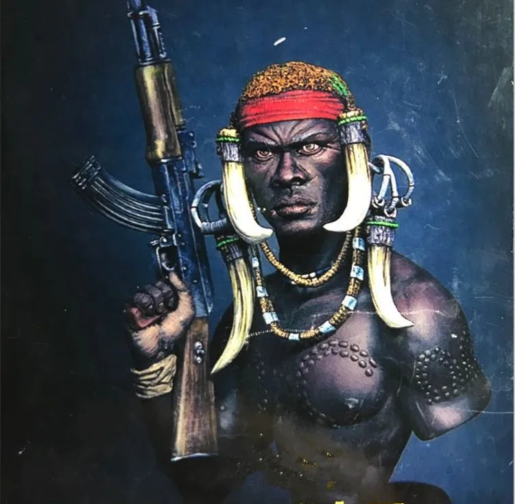 1/10 Tribal Female Warrior in Red Headband with Ornate Rifle, Resin Model Bust Kit, Fantasy Theme, Unassembled and Unpainted