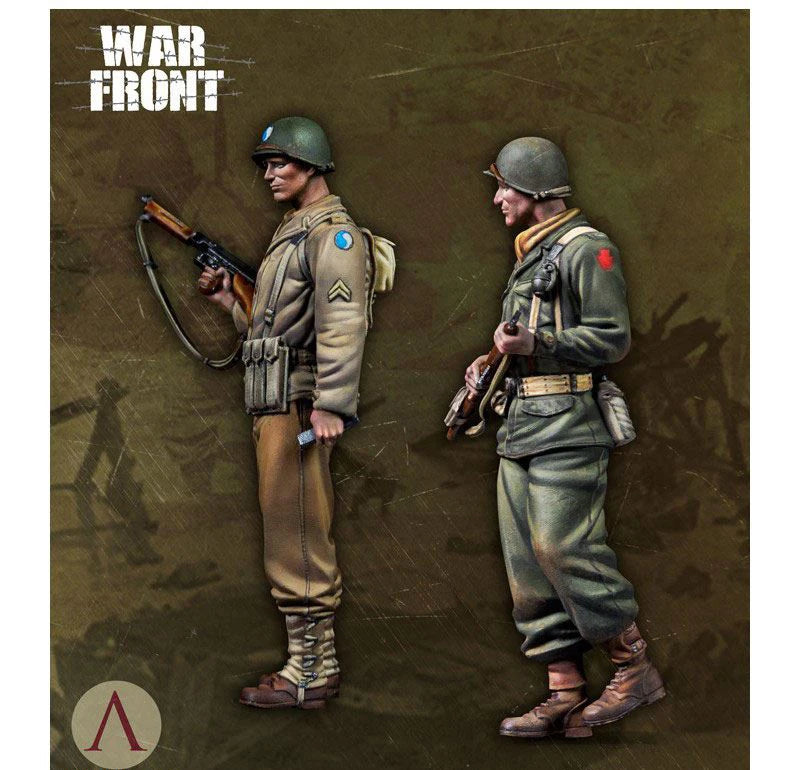 1/35 WWII German Infantry with Kar98k and MP40, 2 Figures, Resin Model Figure Kit, Unassembled and Unpainted