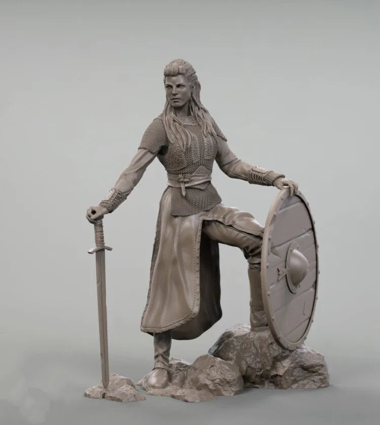 75mm Female Warrior with Sword and Shield, Resin Model Figure Kit, Fantasy Theme, Unassembled and Unpainted
