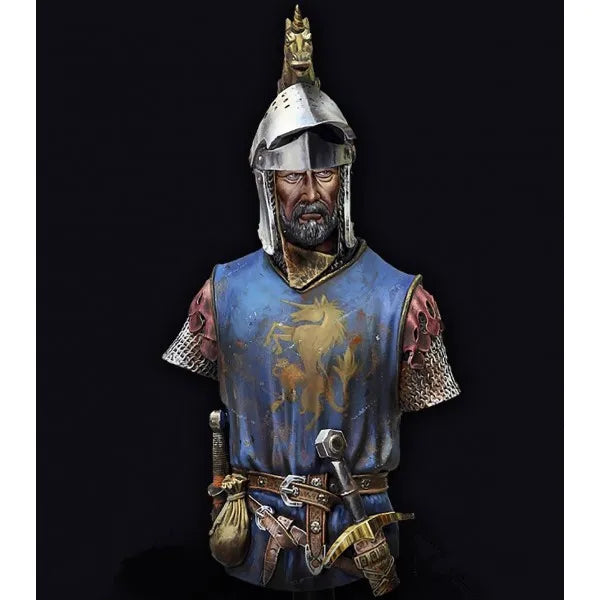 1/12 Medieval Knight in Blue Surcoat with Golden Lion, Resin Model Bust Kit, Unassembled and Unpainted