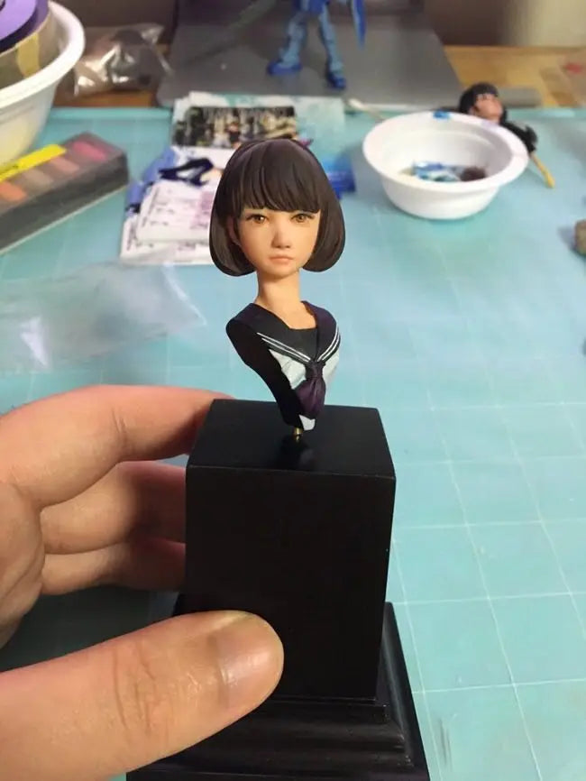 1/10 Female with Dark Bob and High Collar, Resin Model Bust Kit, Anime Theme, Unassembled and Unpainted