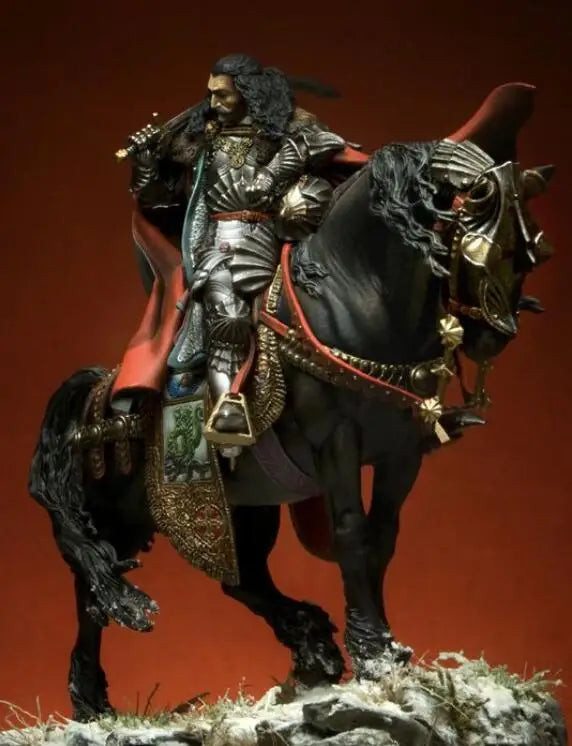 1/24 Noble Warrior on Rearing Horse with Flowing Cape, Resin Model Figure Kit, Fantasy Theme, Unassembled and Unpainted