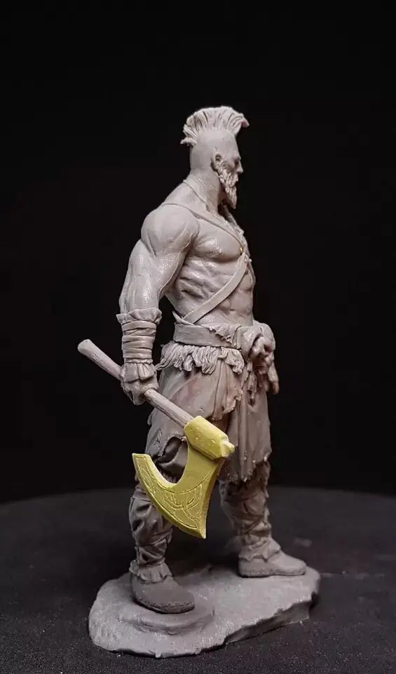 1/24 Bearded Berserker with Spiked Mohawk, Resin Model Figure Kit, Fantasy Theme, Unassembled and Unpainted