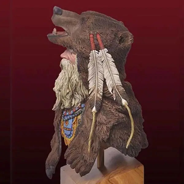 1/10 Bear-Headed Dwarf Shaman with Totems, Resin Model Bust Kit, Fantasy Theme, Unassembled and Unpainted
