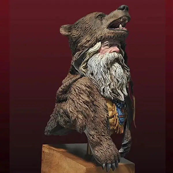 1/10 Bear-Headed Dwarf Shaman with Totems, Resin Model Bust Kit, Fantasy Theme, Unassembled and Unpainted