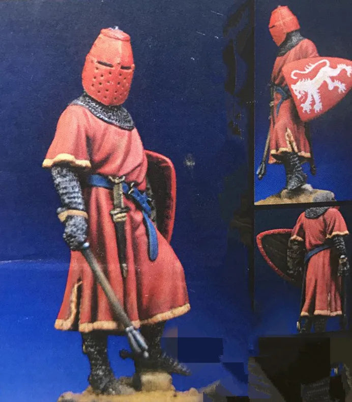1/32 Medieval Red Surcoat Knight with Heraldic Shield, Resin Model Figure Kit, Unassembled and Unpainted
