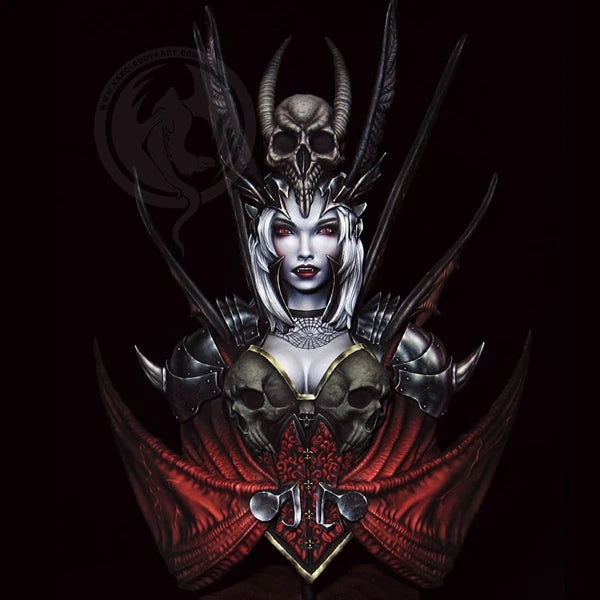 1/10 Demoness with Elaborate Horned Crown, Resin Model Bust Kit, Fantasy Theme, Unassembled and Unpainted