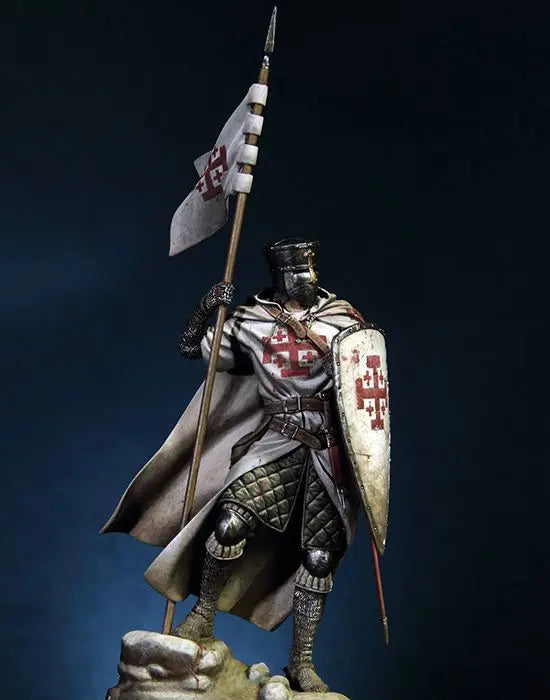 1/18 Medieval Crusader Knight Bearing Cross Banner, Resin Model Figure Kit, Unassembled and Unpainted