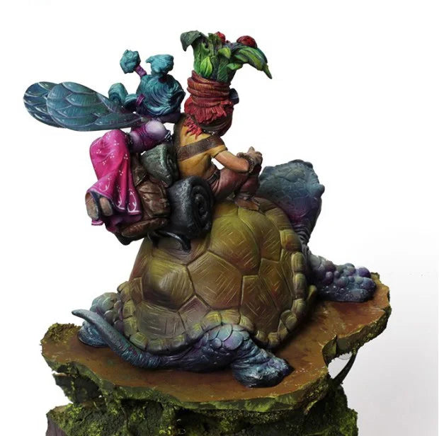 1/24 Medieval Fantasy Knight with Child on Tortoise, 3 Figures, Resin Model Figure Kit, Unassembled and Unpainted