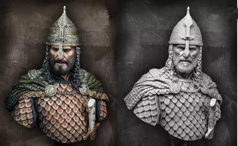 1/10 Medieval Norse Warrior in Scaled Armor with Spiked Helmet, Resin Model Bust Kit, Unassembled and Unpainted
