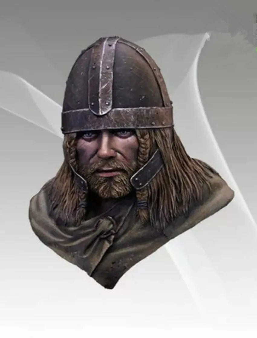 1/12 Medieval Viking Warrior in Horned Helm with Long Beard, Resin Model Bust Kit, Unassembled and Unpainted