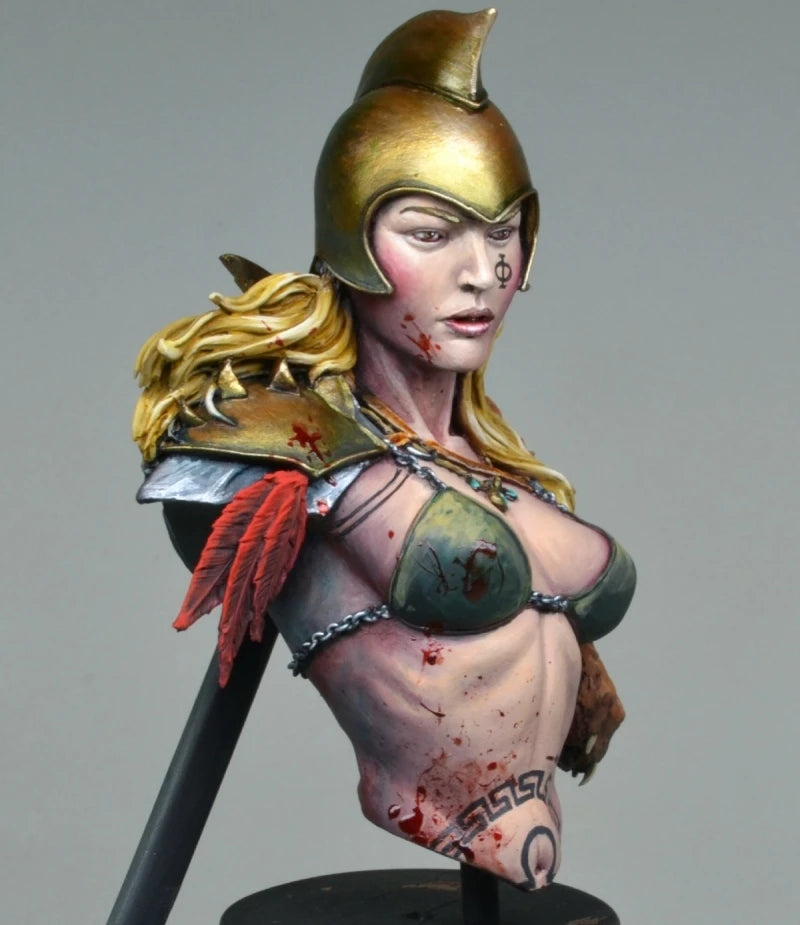 1/10 Blonde Warrior with Golden Pointed Helm and Sword, Resin Model Bust Kit, Fantasy Theme, Unassembled and Unpainted