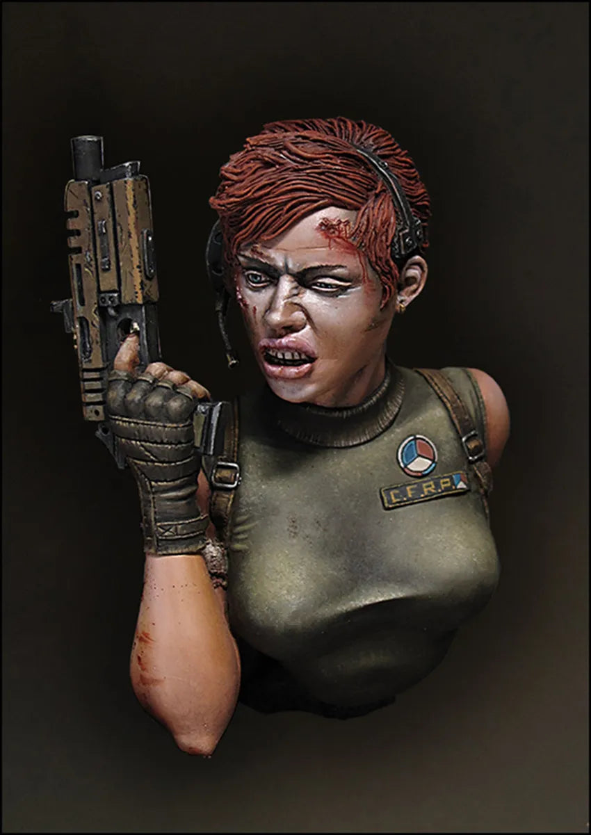 1/10 Modern Red-Haired Tactical Operative with Pistol, Resin Model Bust Kit, Unassembled and Unpainted