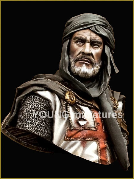 1/10 Medieval Bearded Templar Knight with Chainmail and Turban, Resin Model Bust Kit, Unassembled and Unpainted