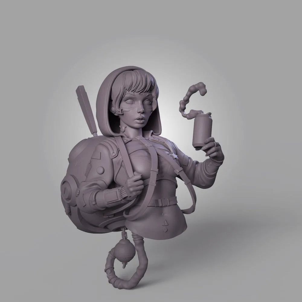 1/10 Female Warrior in Tactical Armor with Wrench, Resin Model Bust Kit, Anime Theme, Unassembled and Unpainted