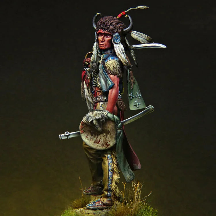 1/24 Red-Garbed Horned Barbarian with Scimitar, Resin Model Figure Kit, Fantasy Theme, Unassembled and Unpainted