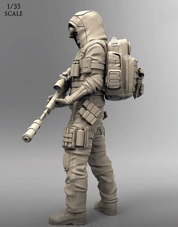 1/35 Modern Hooded Tactical Operator with Scoped Rifle, Resin Model Figure Kit, Unassembled and Unpainted