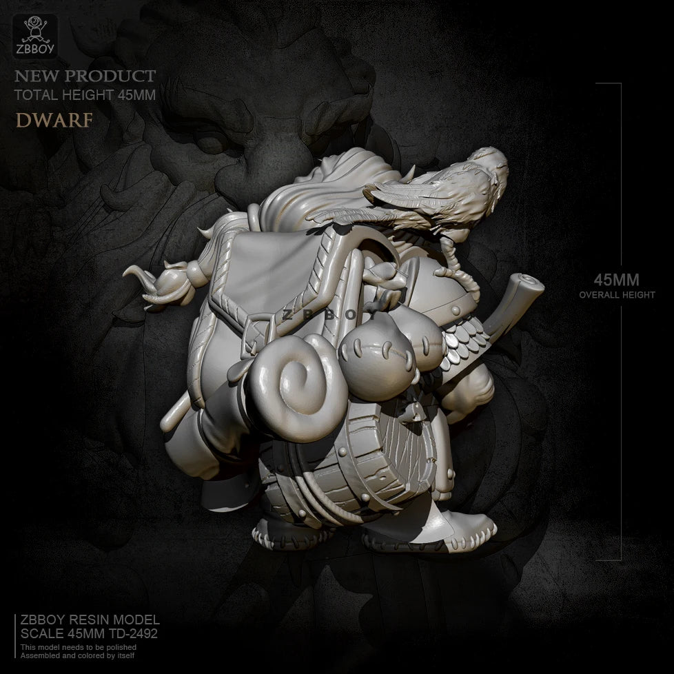 45mm Dwarf Warrior, Resin Model Figure Kit, Fantasy Theme, Unassembled and Unpainted