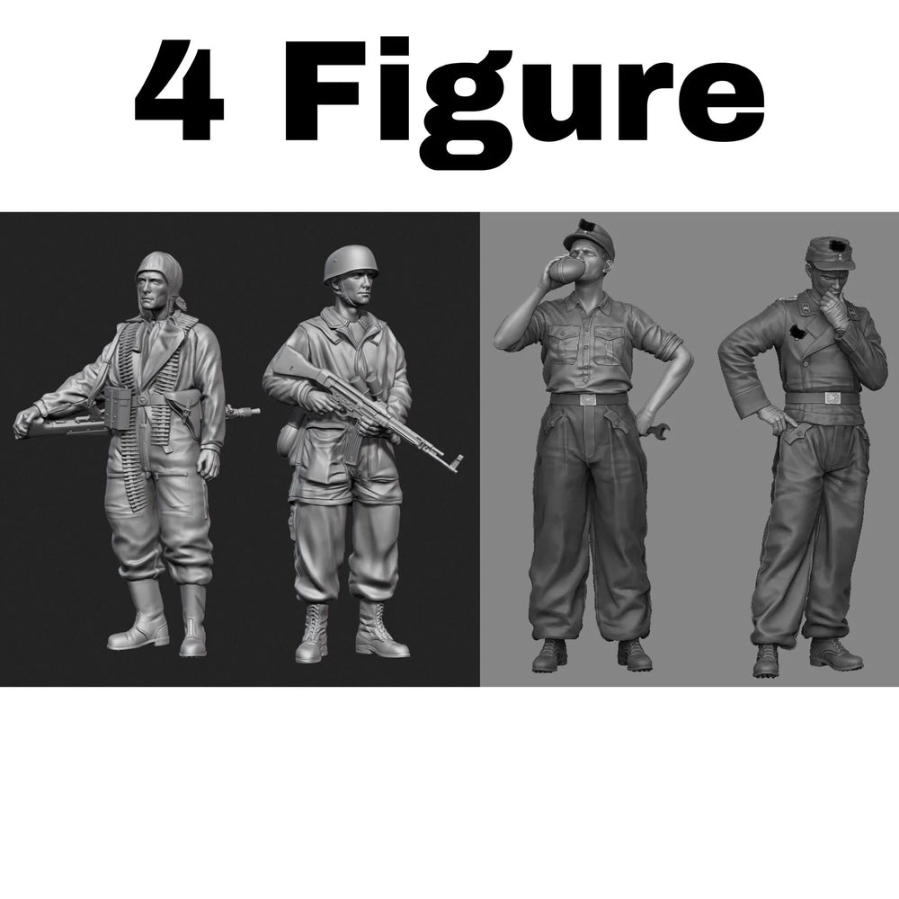1/35 WWII German Infantry and Panzer Crew, 4 Figures, Resin Model Figure Kit, Unassembled and Unpainted