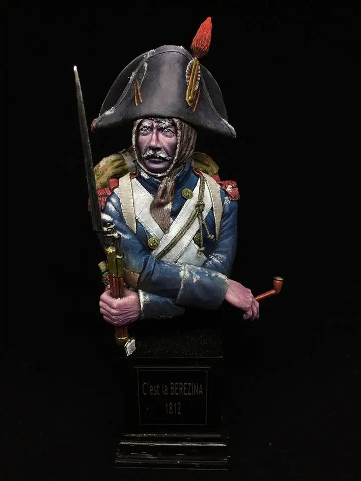 1/10 Napoleonic Officer with Beard and Red-Plumed Bicorne, Resin Model Bust Kit, Unassembled and Unpainted