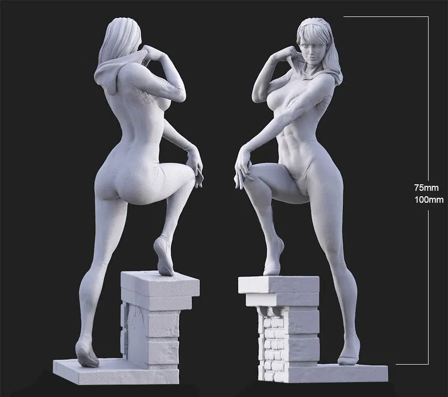 75mm Spider Girl, 2 Figures, Resin Model Figure Kit, Unassembled and Unpainted