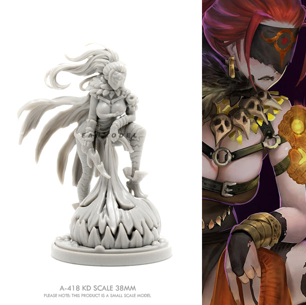 38mm Sorceress in Flight with Ornate Armor, Resin Model Figure Kit, Fantasy Theme, Unassembled and Unpainted